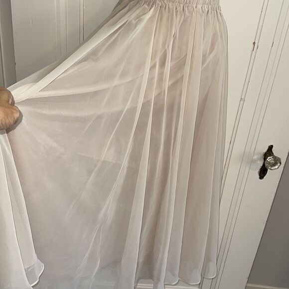 Homemade/handmade light tan double layer polyester full midi skirt - Picture 3 of 8